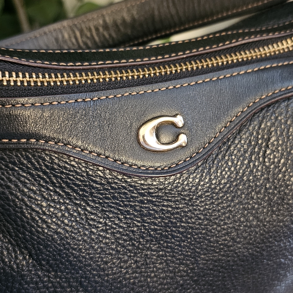Coach Ivie Pebbled Leather Shoulder Hobo Bag Black F35846 - Picture 6 of 10
